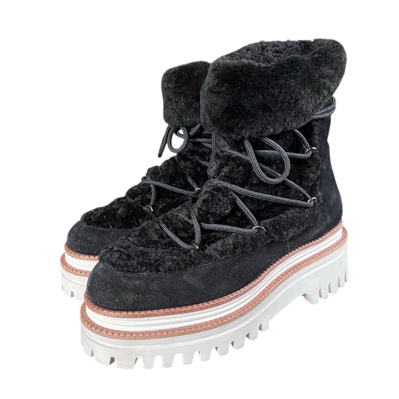 Anthropologie Paloma Barcelo Nazare Black Suede Shearling Platform Boots 40 US 9 - Picture 7 of 12